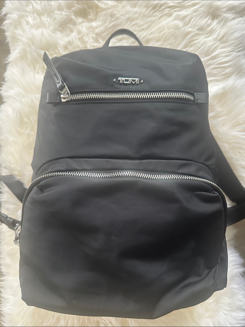 Tumi Black Nylon Backpack with Silver Zippers